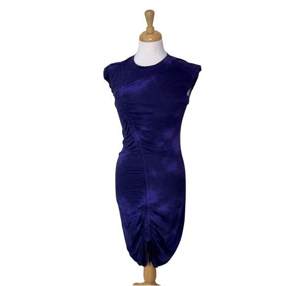 RAQUEL ALLEGRA Purple Tie Dye Cinch Front Midi Dress Size 1/ Medium 100% Cotton - Picture 1 of 10